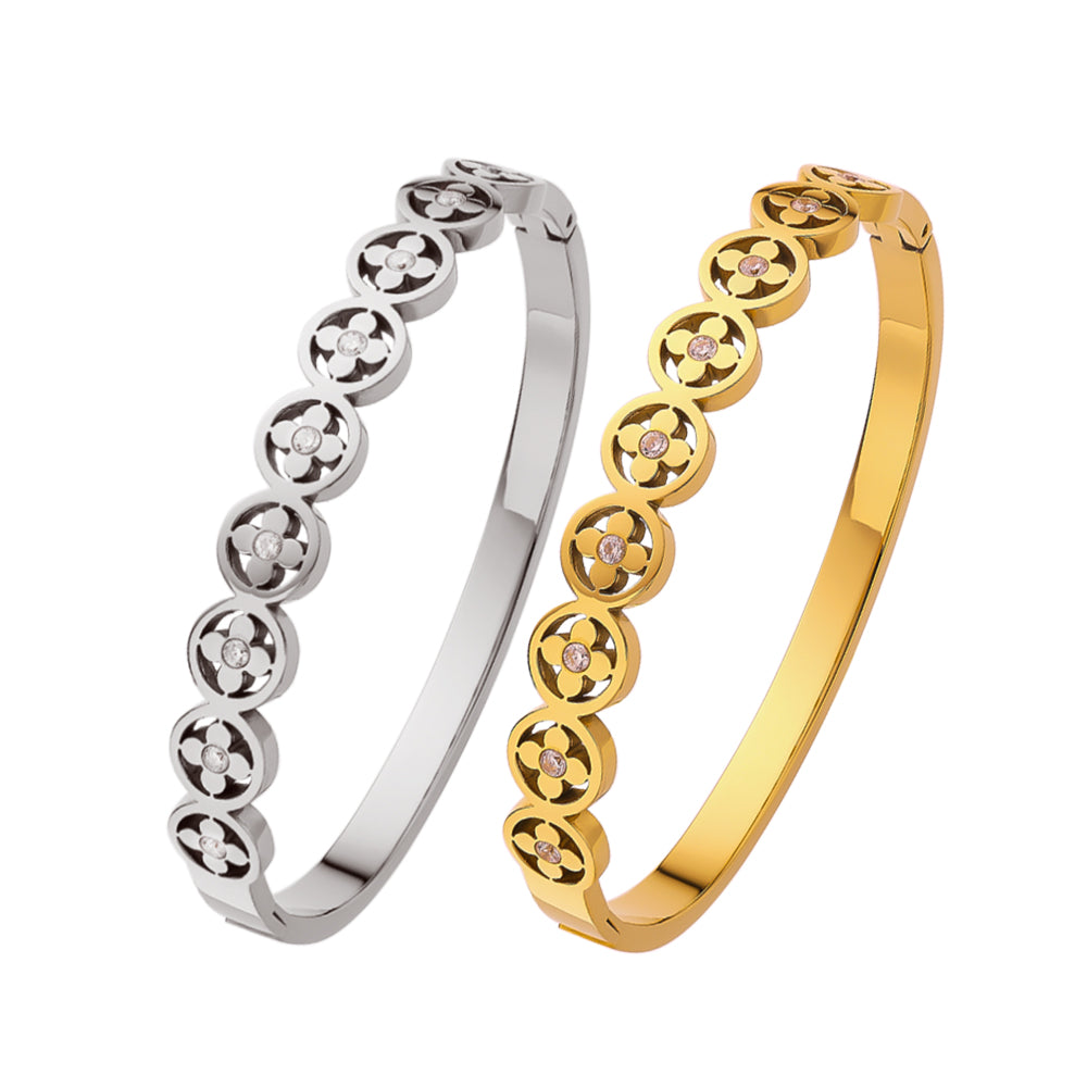 Armband aus Edelstahl mit 18 Karat Goldplattierung und vierblättrigem Kleeblatt