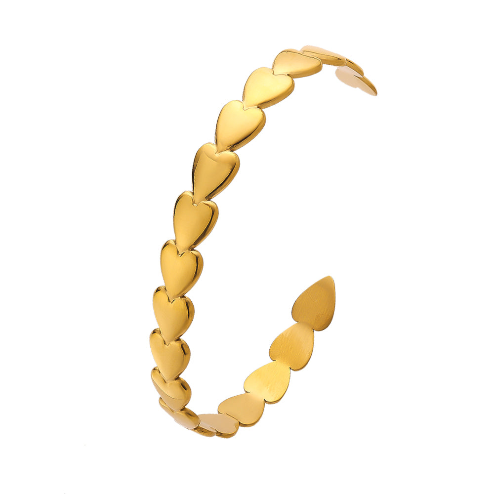 Bracelet semi-fermé en acier inoxydable plaqué or 18 carats