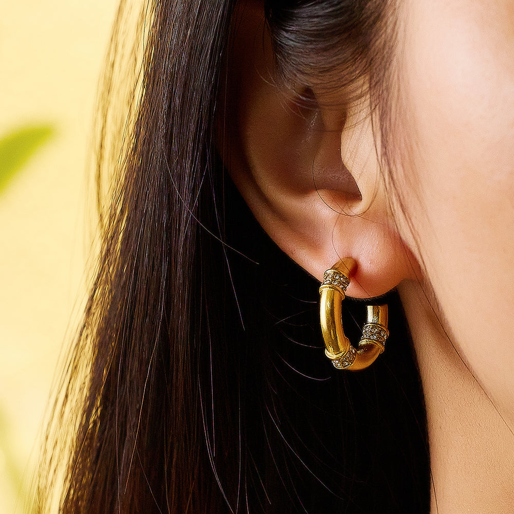 Stainless steel plated 18-karat gold with drill hoop earrings