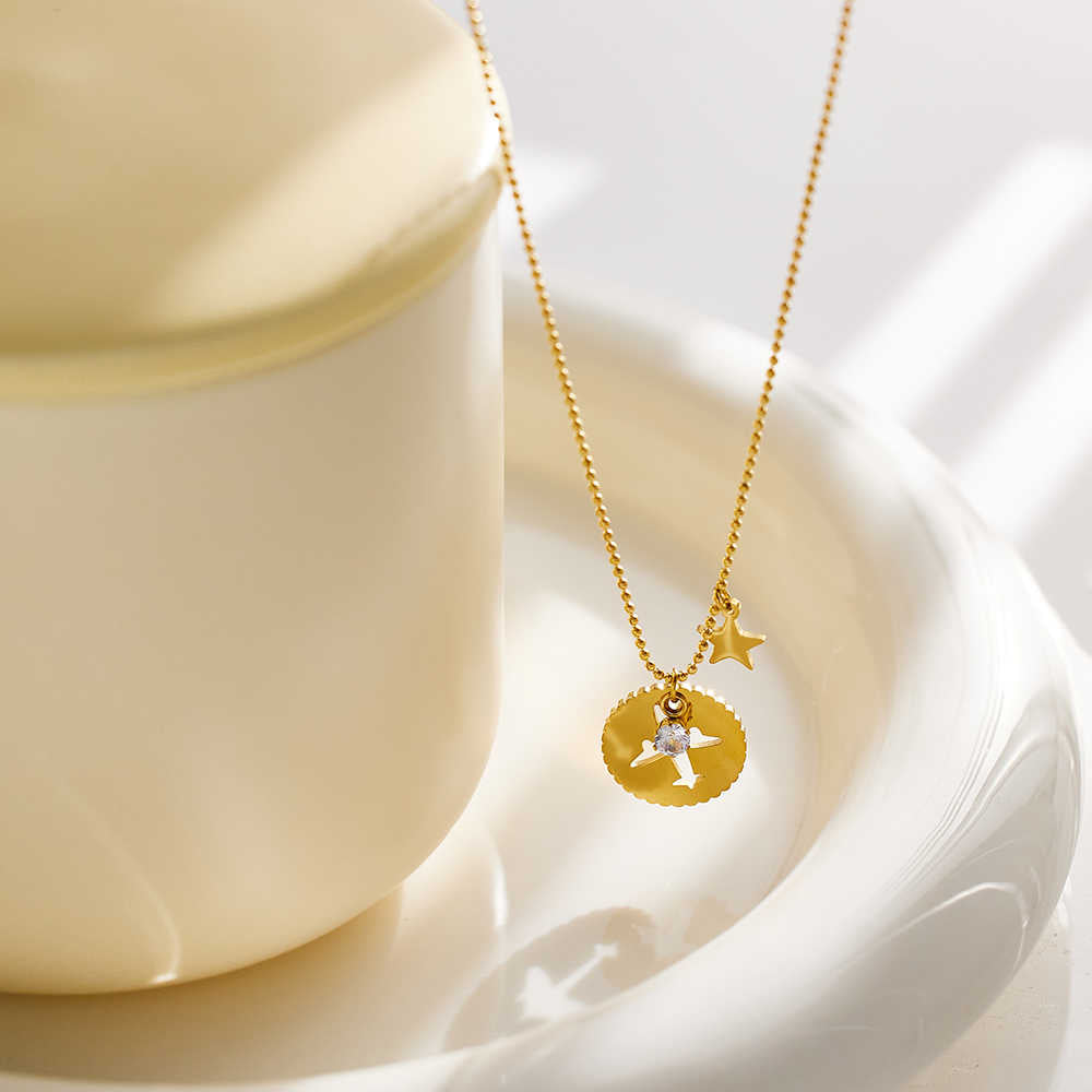 Collier avion en acier inoxydable plaqué or 18 carats