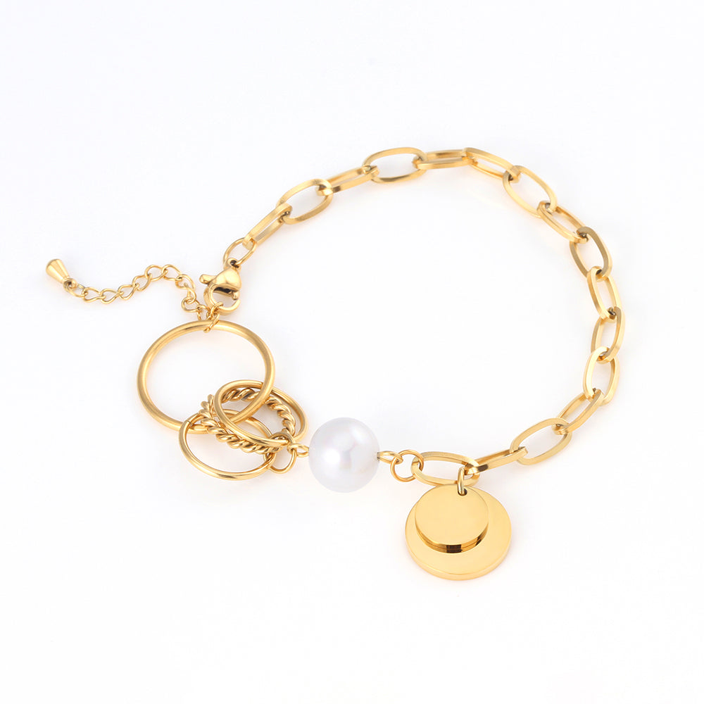 Luxuriöses Kettenarmband aus Edelstahl mit Perlendesign