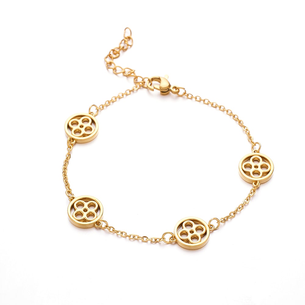Vintage Style 18k Gold Plated Leaf Clover Chain Bracelet