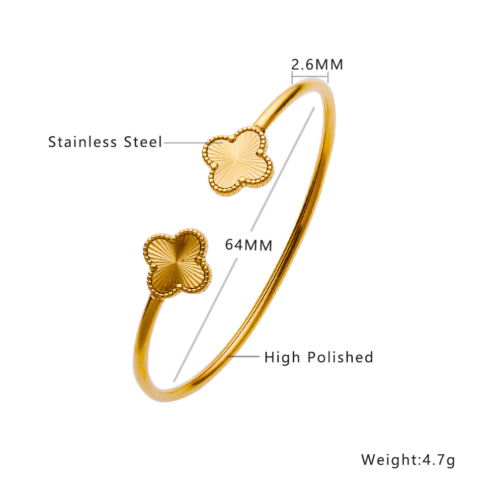 Bracelet à boucle semi-fermée trèfle à quatre feuilles en or 18 carats plaqué acier inoxydable