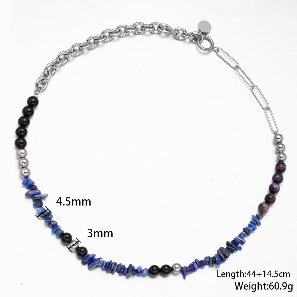 Blue Natural Irregular Stone Necklace with 316 Stainless Steel Chain – Unique Handmade Jewelry for Women
