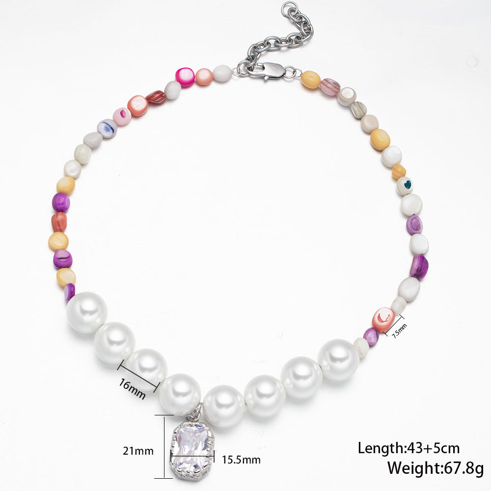 Gemstone Pendant Necklace with Colorful Stone Beads – Handmade Large Bead Jewelry for Women