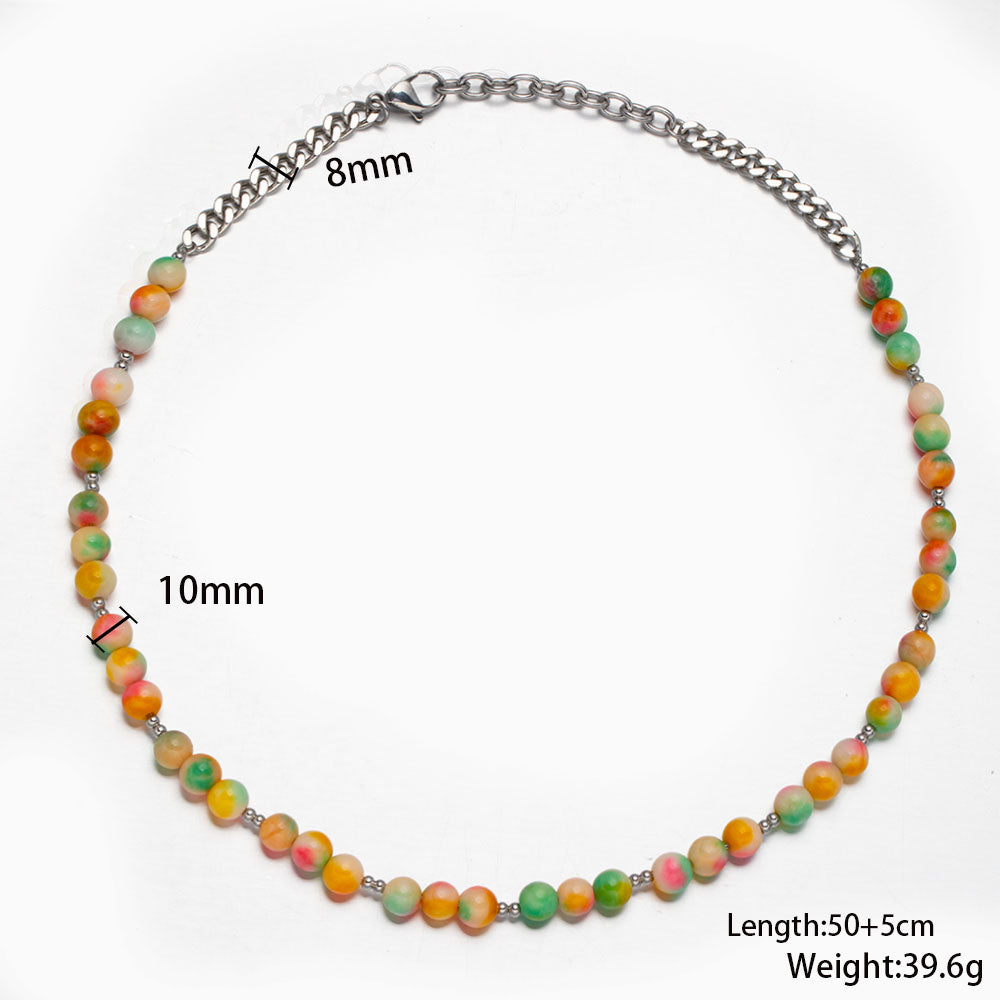 Orange Natural Stone Bead Necklace – Minimalist Handmade Jewelry