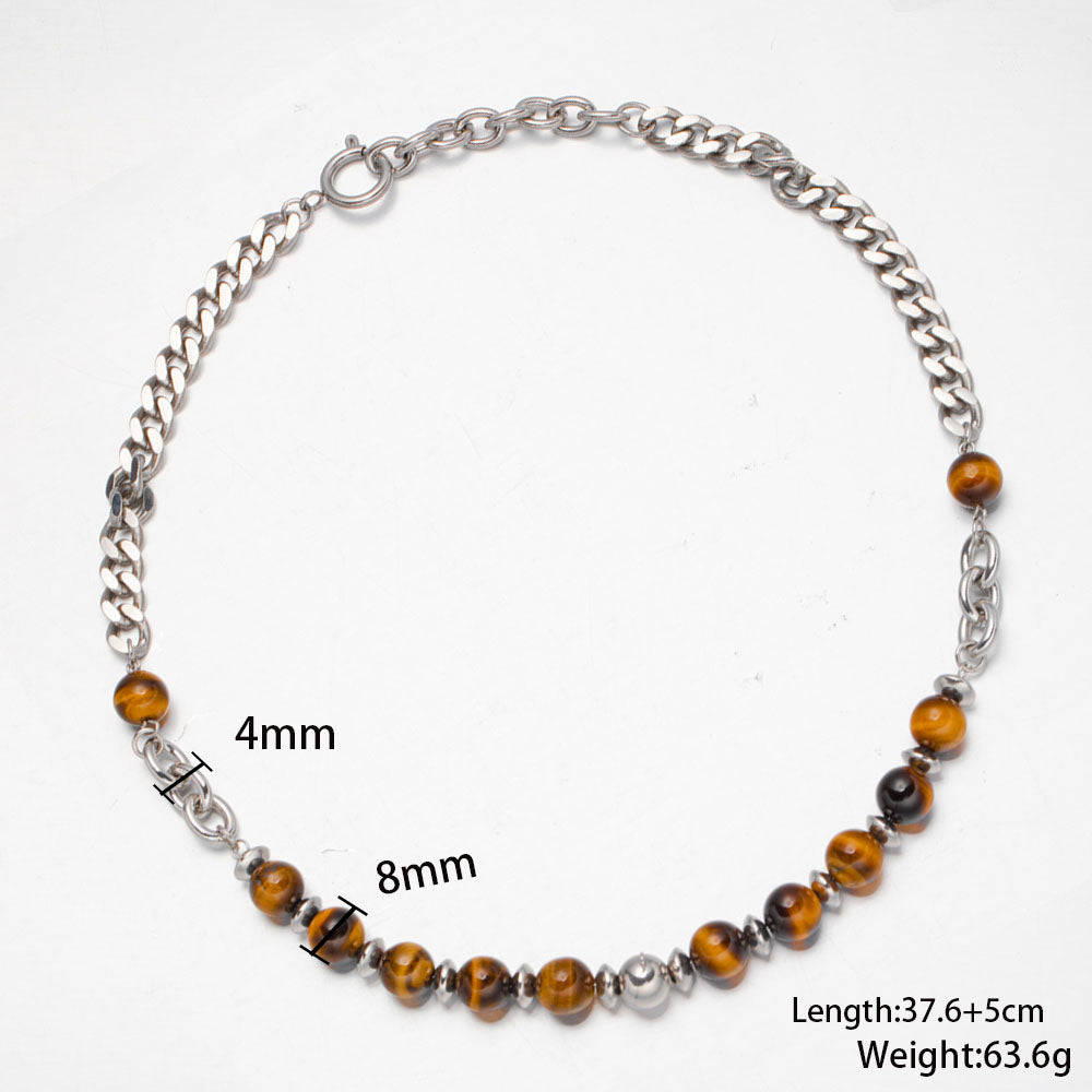 Amber Stone Necklace with 316 Stainless Steel – Minimalist Unisex Handmade Jewelry