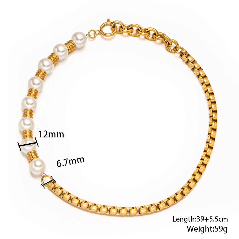 Morning Glow Bead Necklace with 316 Stainless Steel 18K Gold Plated Chain and White Beads – Unisex Handmade Jewelry