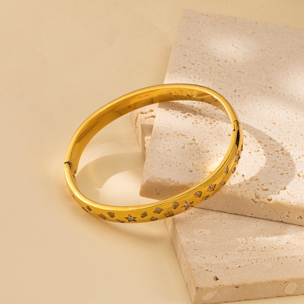 316 Stainless Steel 18K Gold Plated Zircon Bracelet | Delicate Asymmetrical Clasp Design