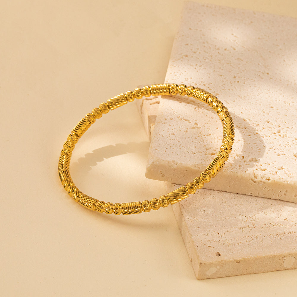 316 Stainless Steel 18K Bamboo Engraved Bracelet | Sparkling Clasp Design