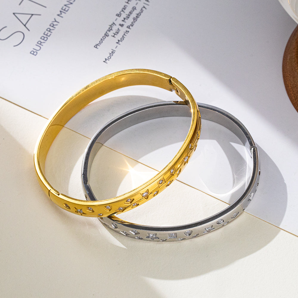 316 Stainless Steel 18K Gold Plated Zircon Bracelet | Delicate Asymmetrical Clasp Design