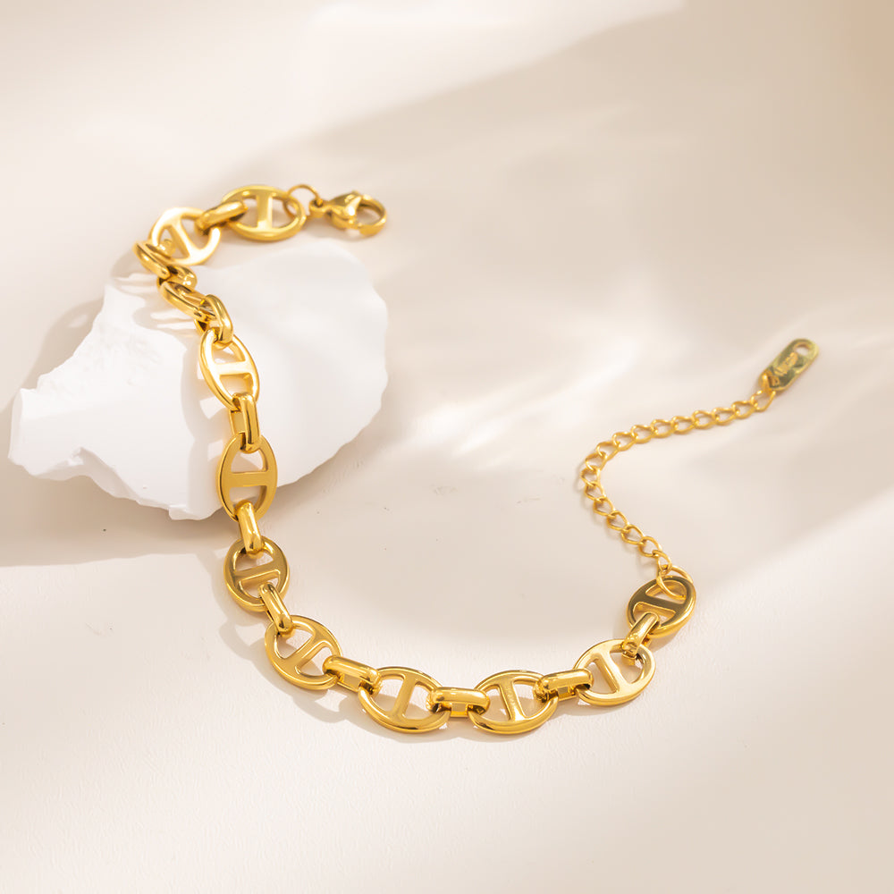 316 Stainless Steel 18K Gold Plated Pig Nose Chain Bracelet | Paperclip Style Minimalist Fashion Jewelry