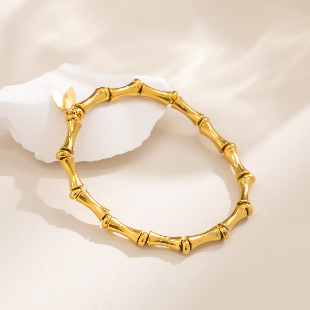 316 Stainless Steel 18K Gold Plated Bamboo Chain Bracelet | Minimalist Trendy Fashion Jewelry