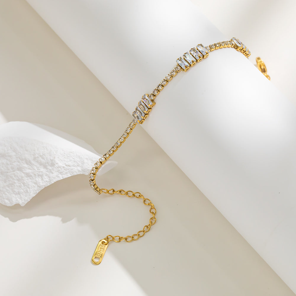316 Stainless Steel 18K Gold Plated Full Zircon Bracelet | Alternating Big & Small Stones Sparkling Tennis Bracelet