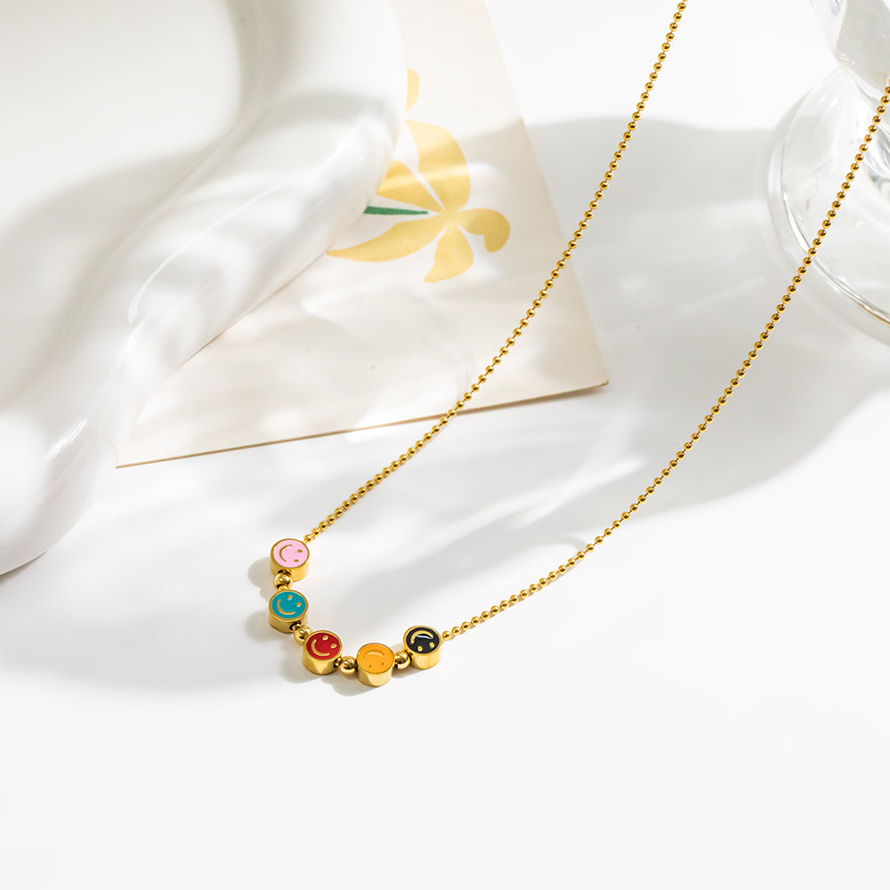 316 Stainless Steel 18K Gold Plated Colorful Smiley Necklace | Fun & Trendy