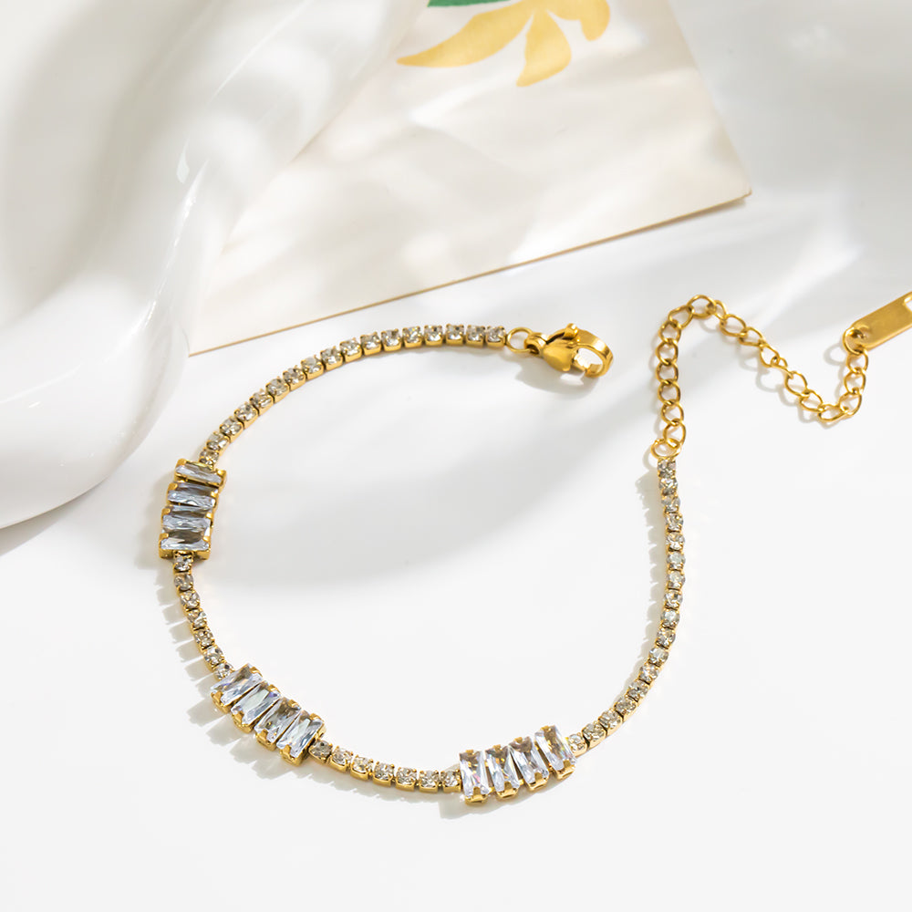 316 Stainless Steel 18K Gold Plated Full Zircon Bracelet | Alternating Big & Small Stones Sparkling Tennis Bracelet