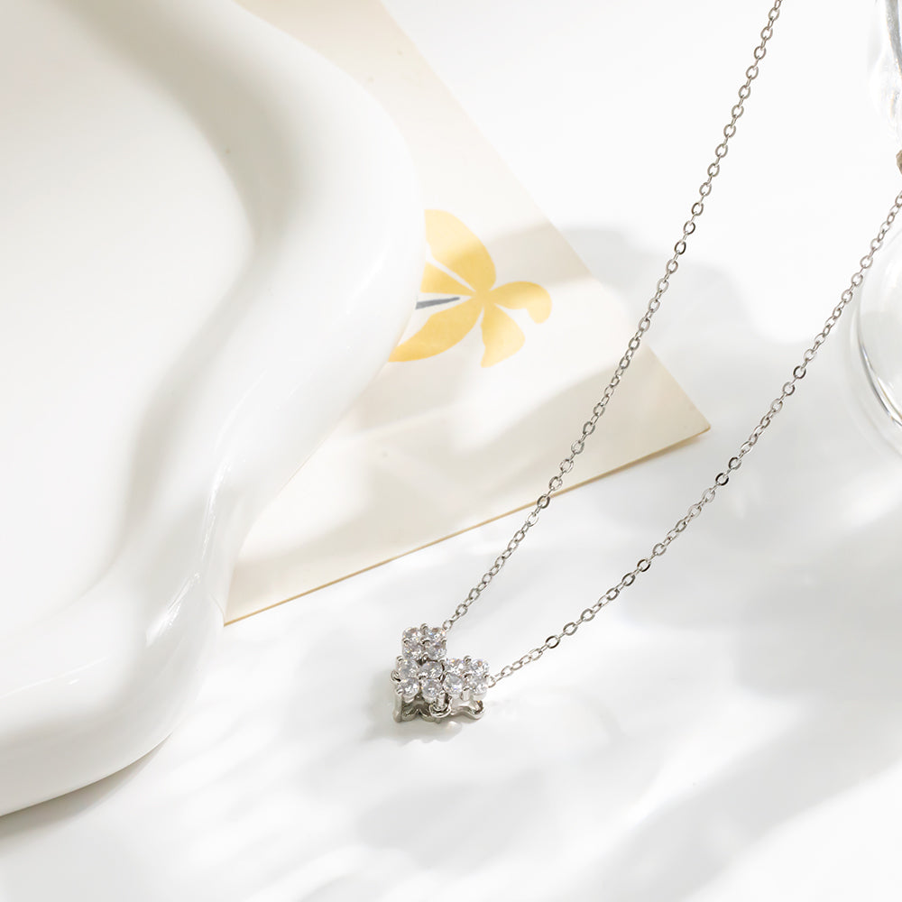 316 Stainless Steel Heart Zircon Necklace | Sparkling Silver Heart Necklace for Women Jewelry