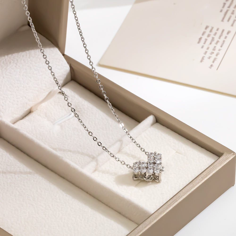 316 Stainless Steel Heart Zircon Necklace | Sparkling Silver Heart Necklace for Women Jewelry