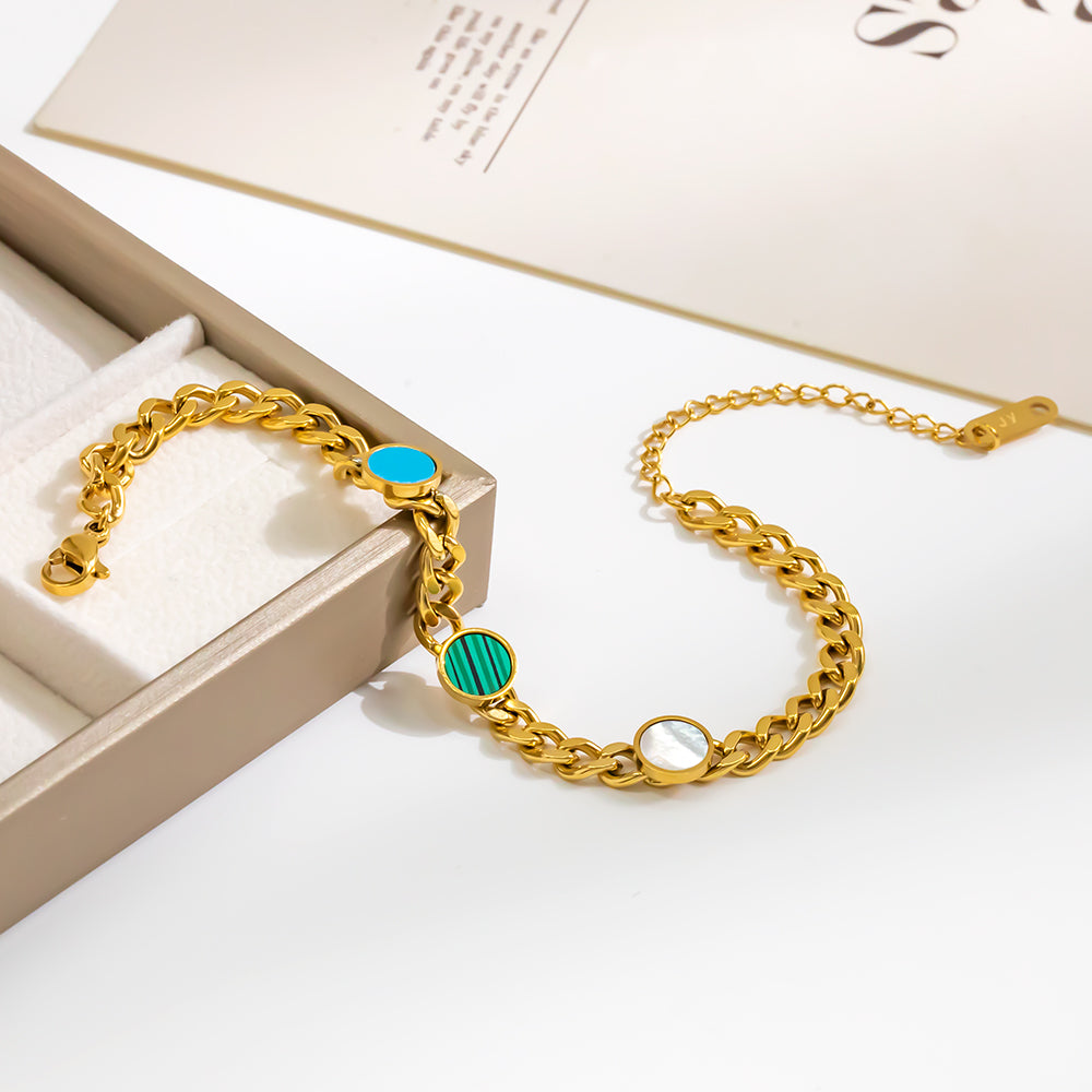 316 Stainless Steel 18K Gold Plated Wide Bracelet with Colorful Round Accents | Statement Minimalist Jewelry