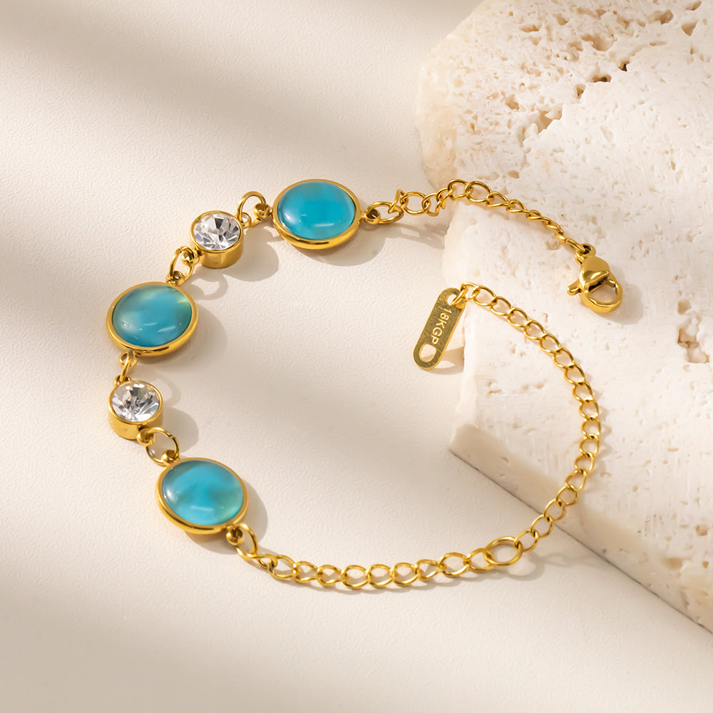 316 Stainless Steel 18K Gold Plated Cat Eye Stone Bracelet | Colorful Minimalist Elegant Jewelry