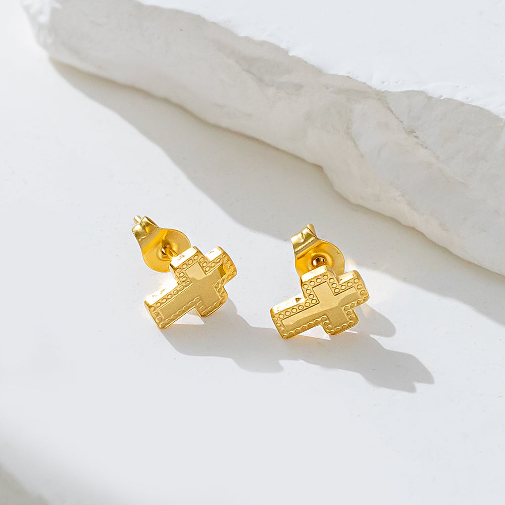 316 Stainless Steel 18K Gold Plated Small Cross Earrings | Delicate & Minimalist Jewelry