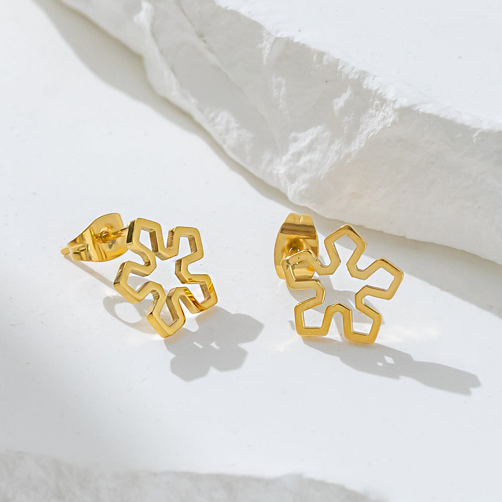 316 Stainless Steel 18K Gold Plated Hollow Flower Earrings | Elegant & Artistic Jewelry