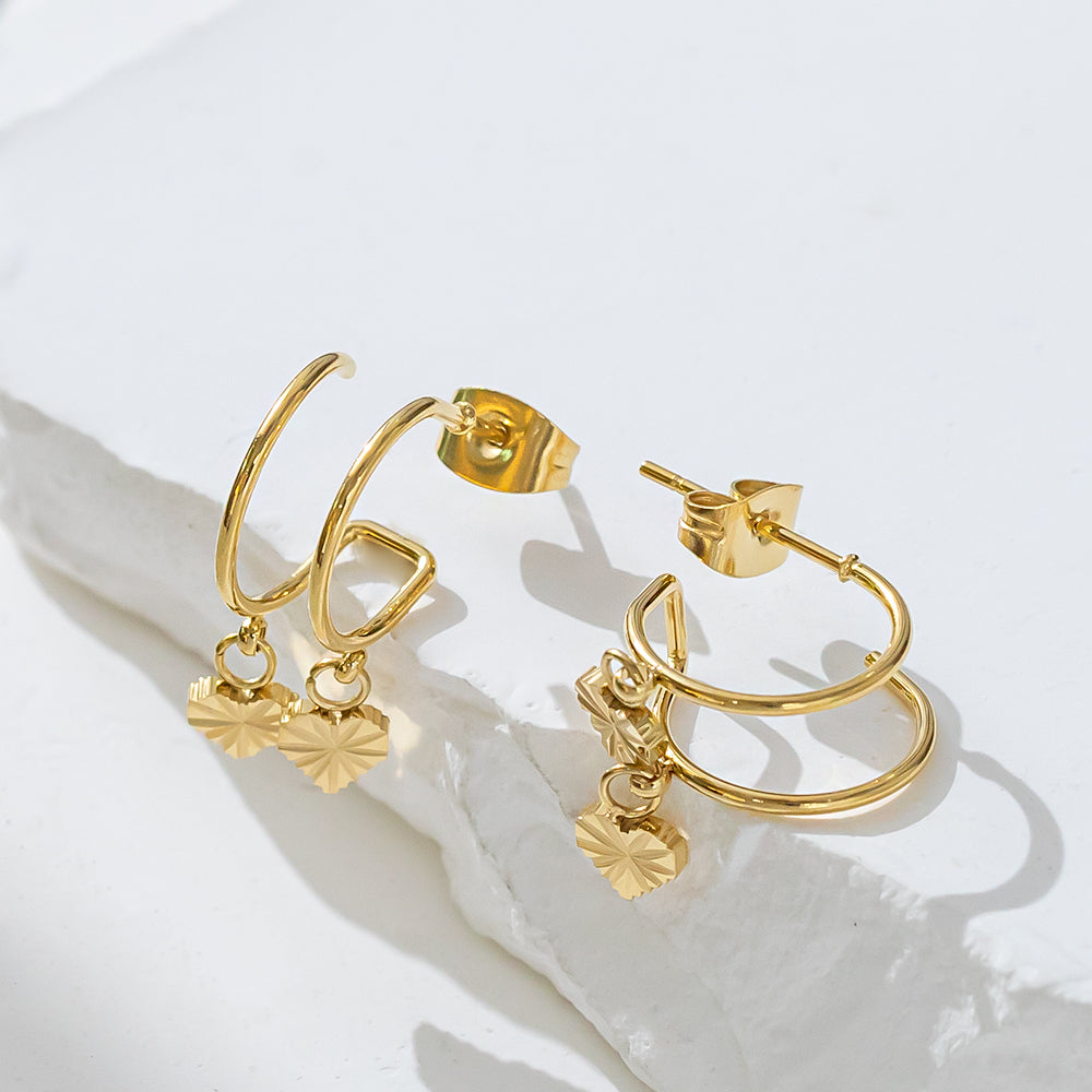 316 Stainless Steel 18K Gold Plated Arc Shape Double Layer Earrings | Stylish & Minimalist Jewelry