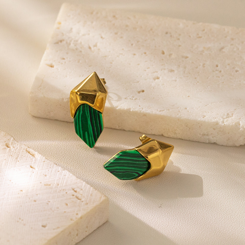 316 Stainless Steel 18K Gold Plated Gold & Green Earrings | Trendy & Stylish Jewelry