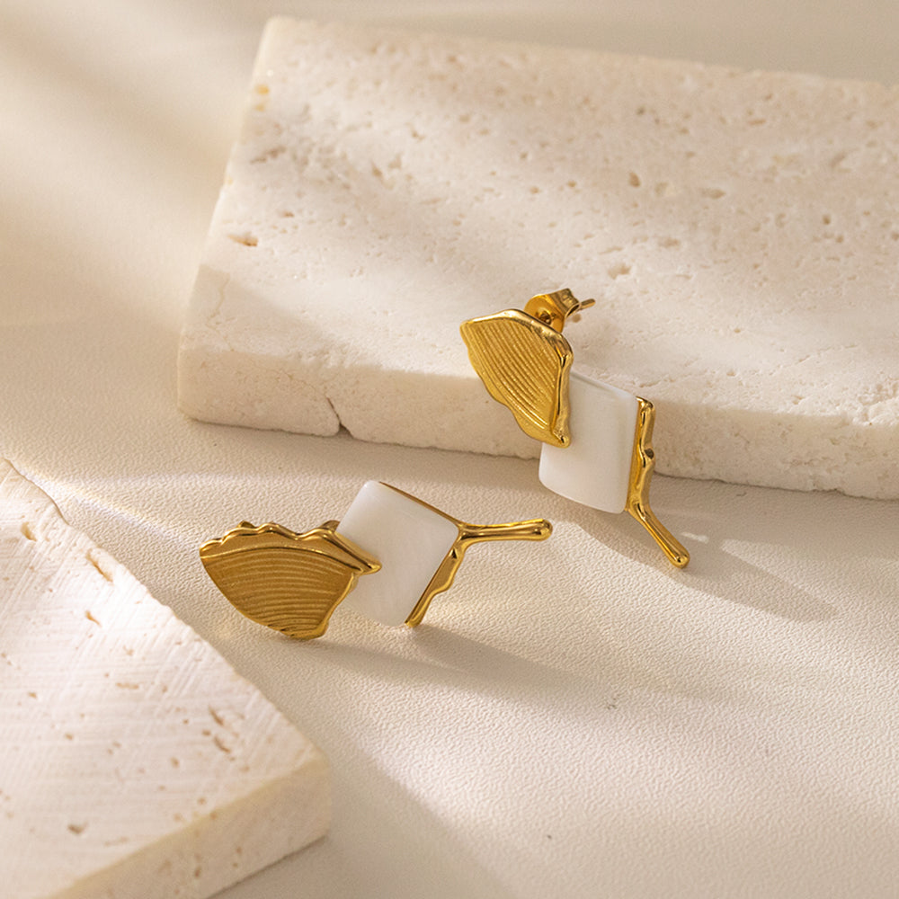316 Stainless Steel 18K Gold Plated Gold & White Earrings | Elegant & Chic Jewelry