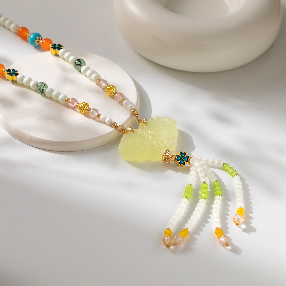 Natural Jade Long Necklace - Handmade Minimalist Gift for Her