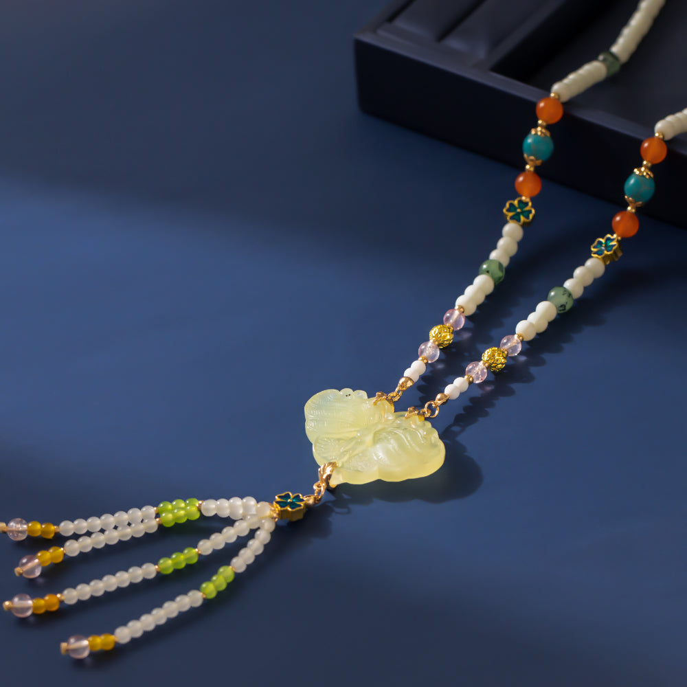 Natural Jade Long Necklace - Handmade Minimalist Gift for Her