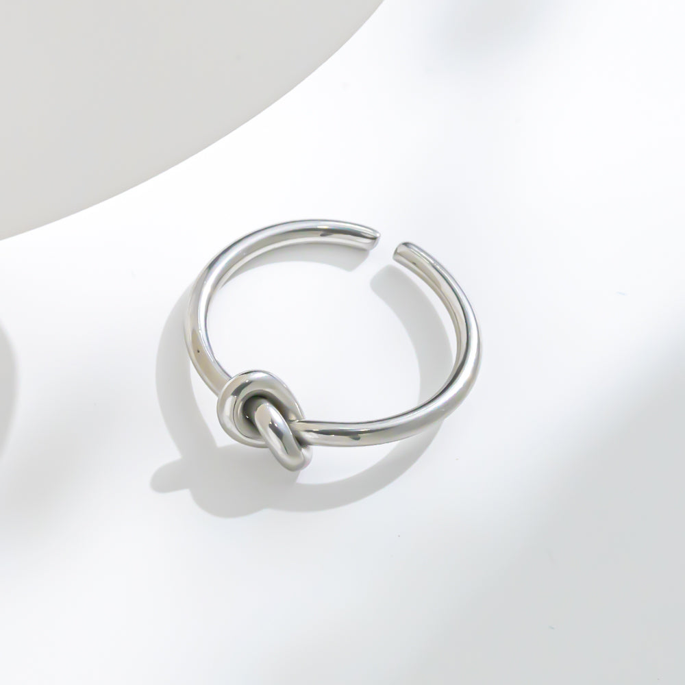 Rope Knot Open Ring – Adjustable 316L Stainless Steel, Waterproof, Tarnish Free, Hypoallergenic & 18K Gold Plated