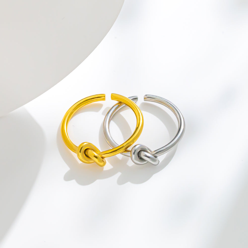 Rope Knot Open Ring – Adjustable 316L Stainless Steel, Waterproof, Tarnish Free, Hypoallergenic & 18K Gold Plated