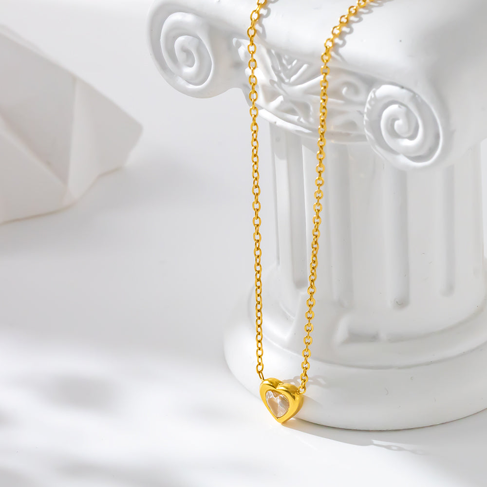 316 Stainless Steel 18K Gold Plated Heart Zircon Necklace | Sparkling Heart Pendant for Women