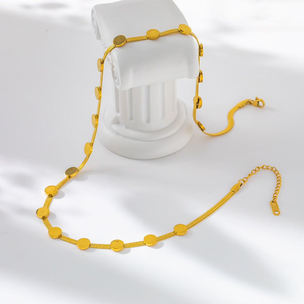 316 Stainless Steel 18K Gold Plated Snake Chain Disc Necklace | Stylish & Versatile
