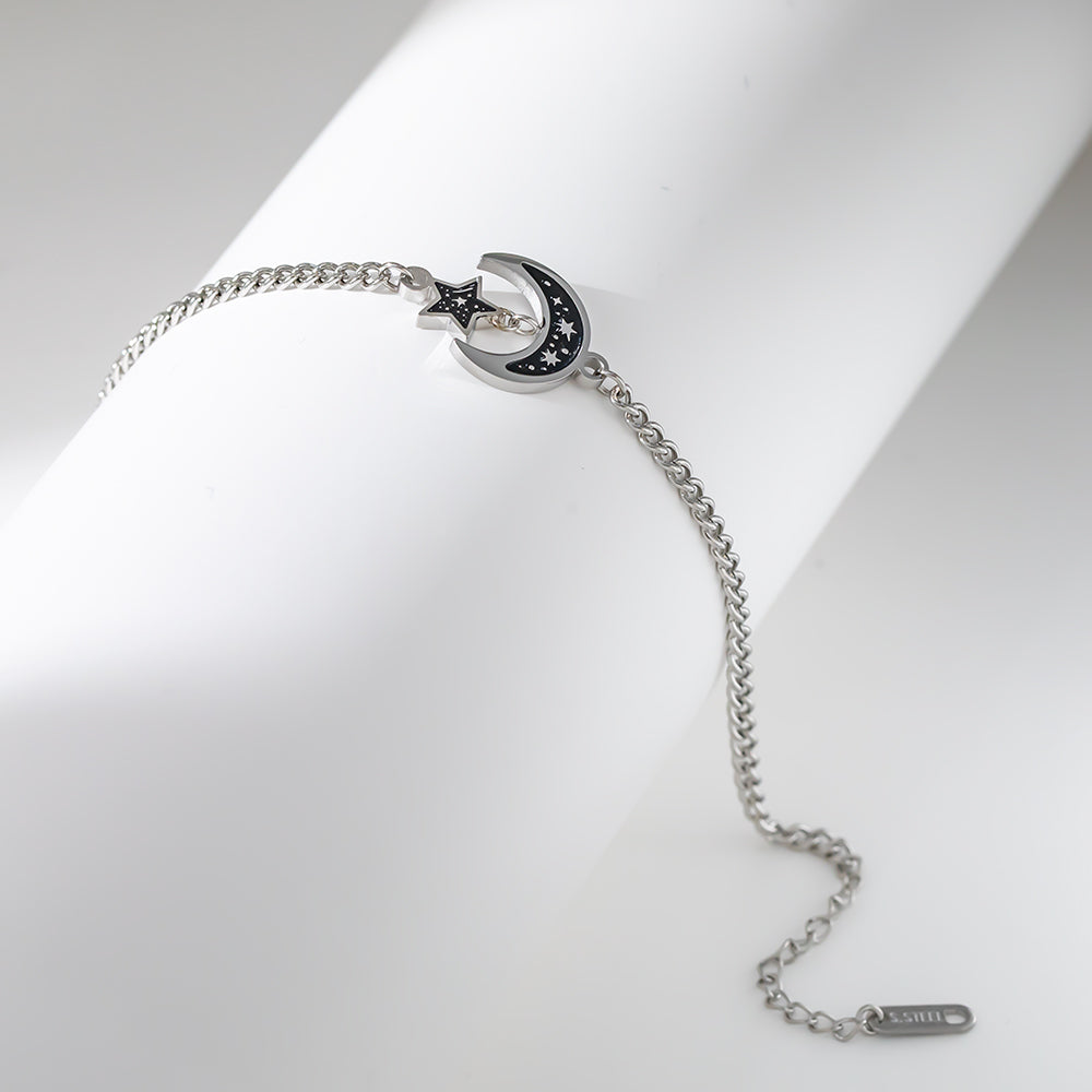 316L Stainless Steel Moon & Star Pendant Bracelet – Minimalist Celestial Design, Hypoallergenic & Fade Resistant