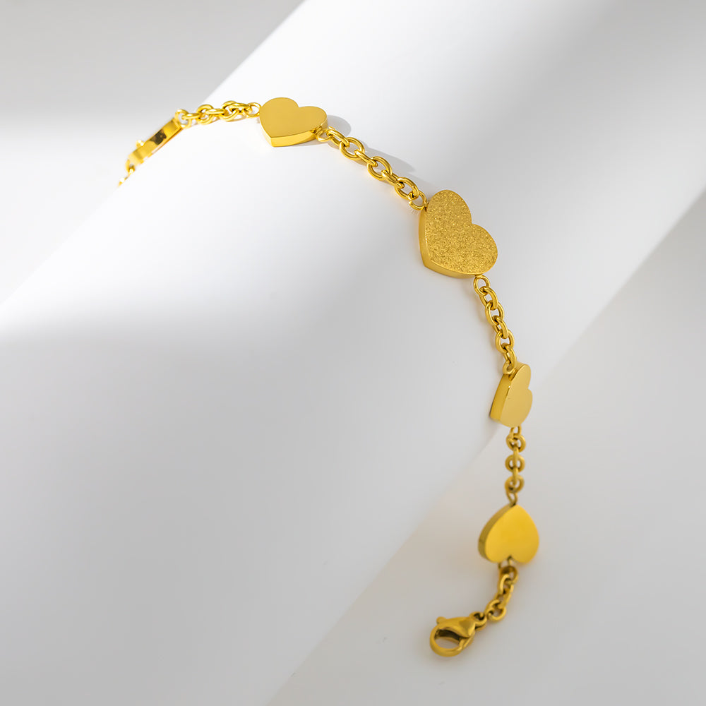 Five Heart Bracelet – 316L Stainless Steel, Waterproof, Tarnish Free, Hypoallergenic & 18K Gold Plated