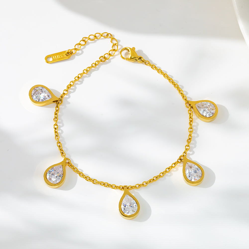 Teardrop Pendant Bracelet – 316L Stainless Steel, Waterproof, Tarnish Free, Hypoallergenic & 18K Gold Plated