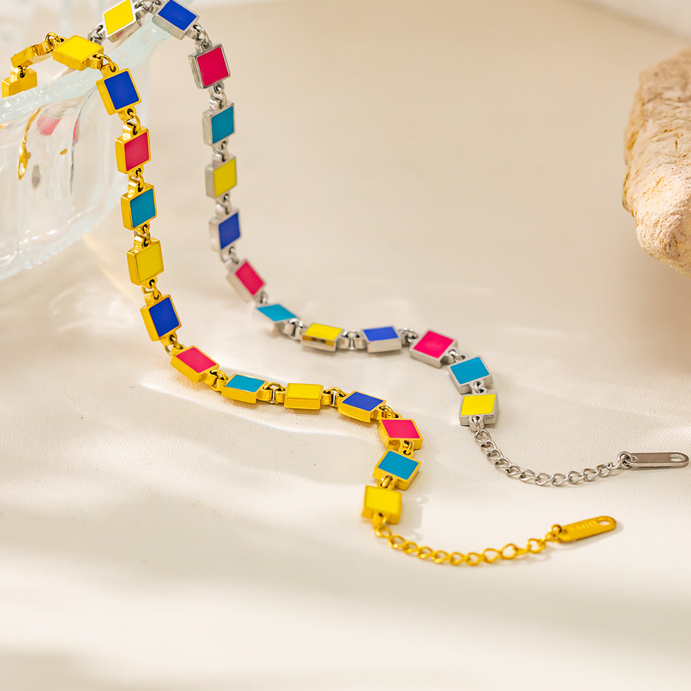 316L Stainless Steel Enamel Bracelet – Colorful Geometric Design, Hypoallergenic & Fade Resistant