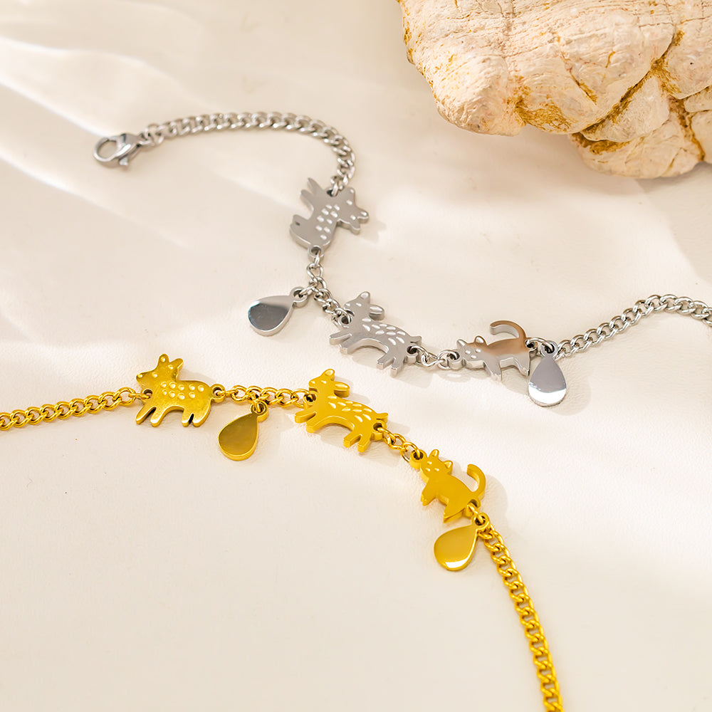 Three Cute Animal Bracelet – 316L Stainless Steel, Waterproof, Tarnish Free, Hypoallergenic & 18K Gold Plated