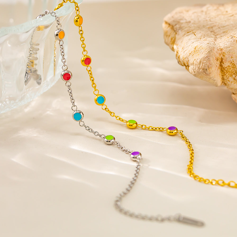 Six Colorful Bead Bracelet – 316L Stainless Steel, Waterproof, Tarnish Free, Hypoallergenic & 18K Gold Plated