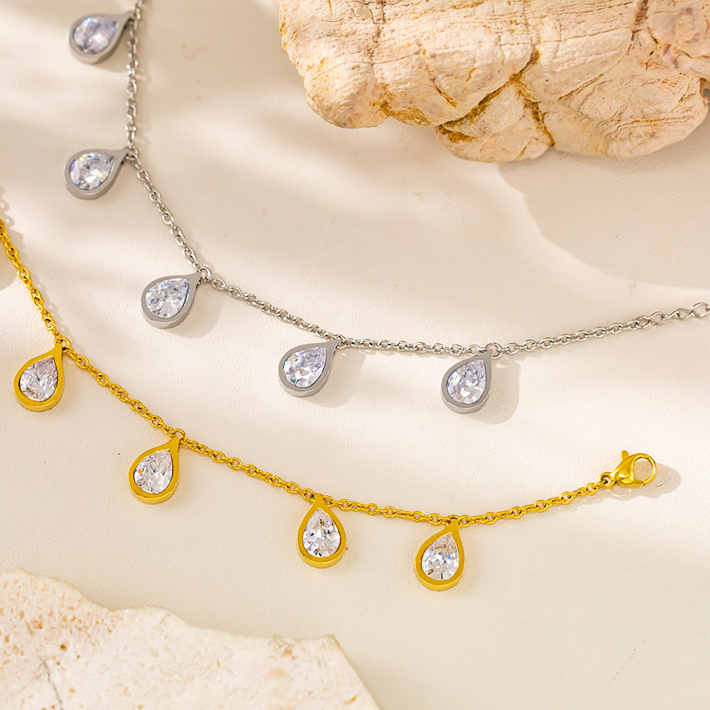 Teardrop Pendant Bracelet – 316L Stainless Steel, Waterproof, Tarnish Free, Hypoallergenic & 18K Gold Plated