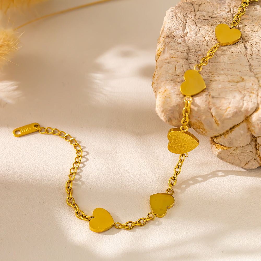 Five Heart Bracelet – 316L Stainless Steel, Waterproof, Tarnish Free, Hypoallergenic & 18K Gold Plated