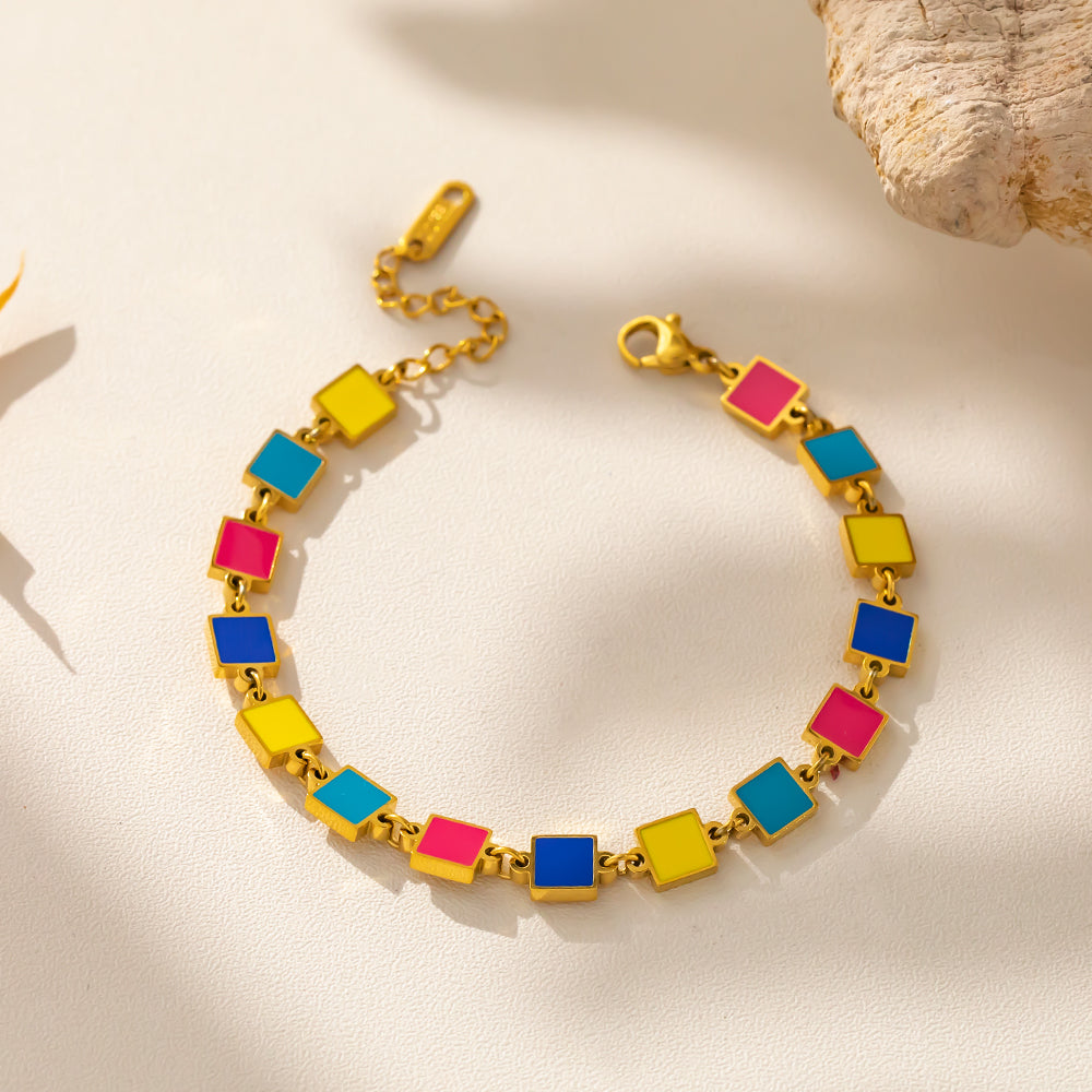 316L Stainless Steel Enamel Bracelet – Colorful Geometric Design, Hypoallergenic & Fade Resistant