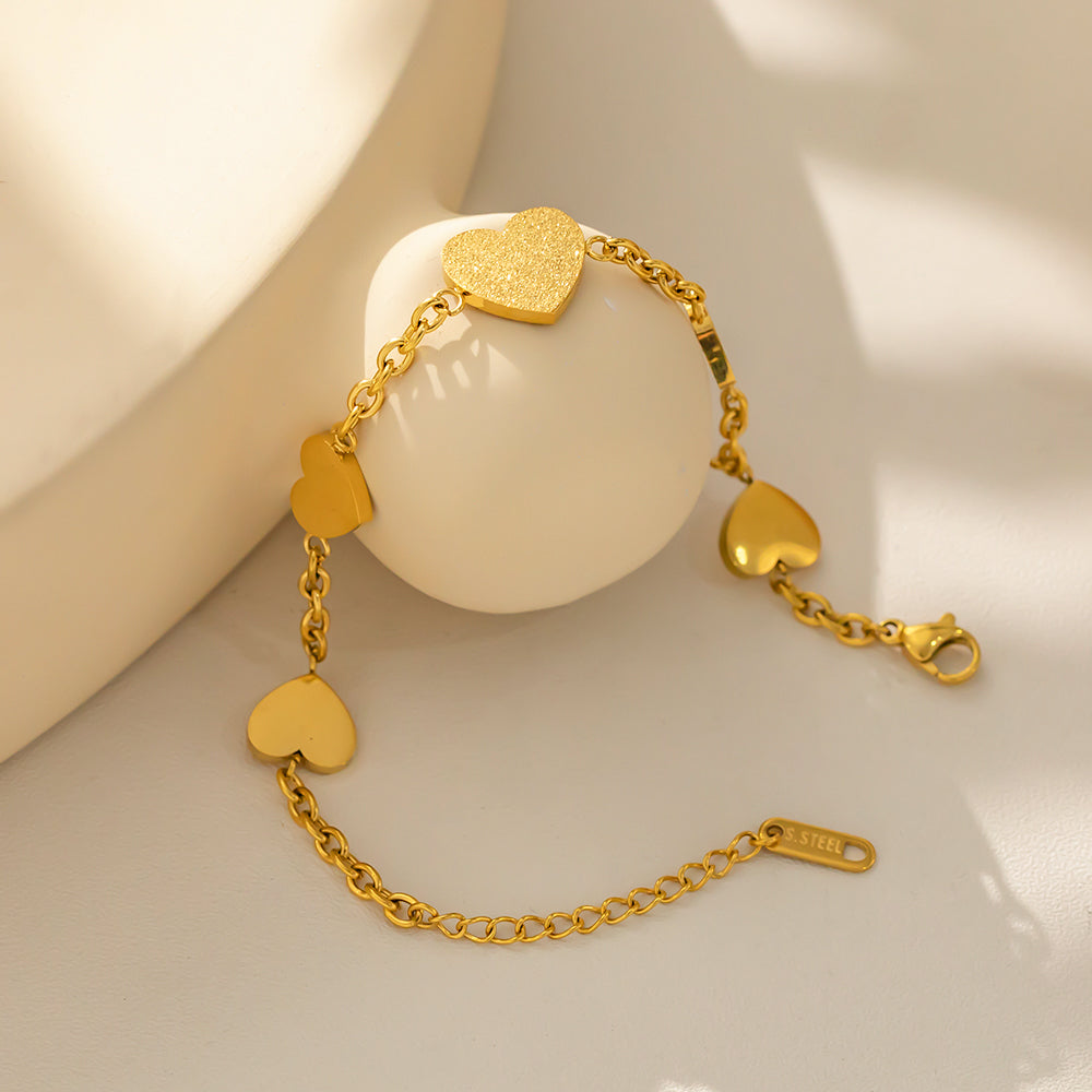 Five Heart Bracelet – 316L Stainless Steel, Waterproof, Tarnish Free, Hypoallergenic & 18K Gold Plated