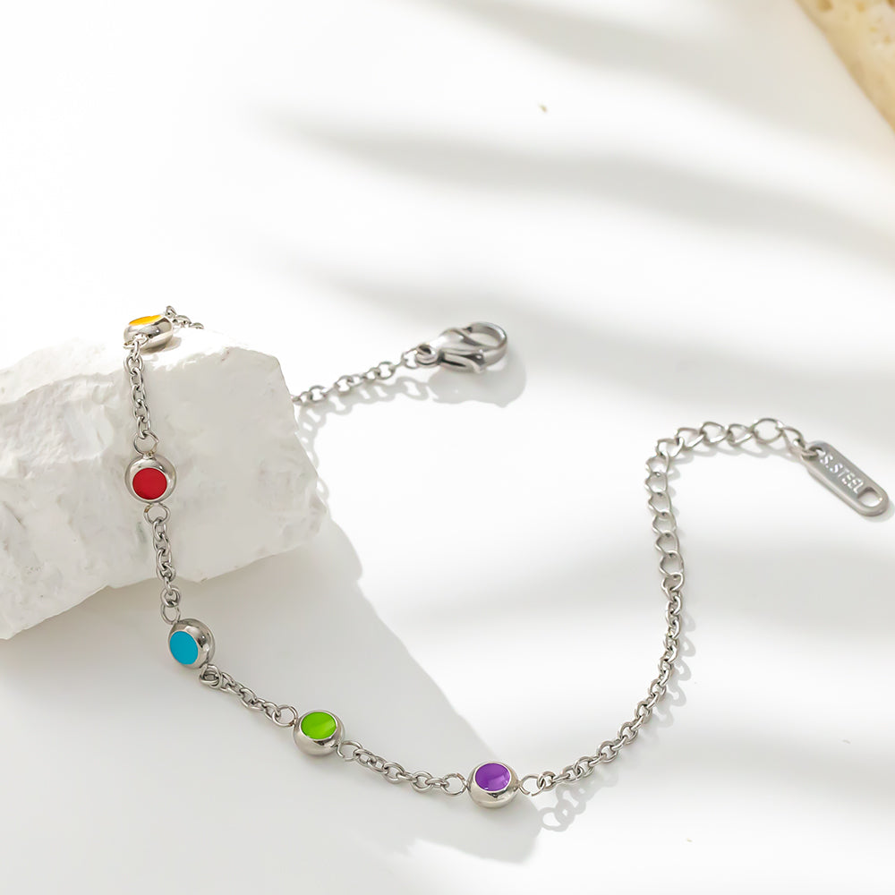 Six Colorful Bead Bracelet – 316L Stainless Steel, Waterproof, Tarnish Free, Hypoallergenic & 18K Gold Plated