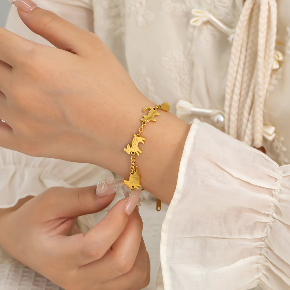 Three Cute Animal Bracelet – 316L Stainless Steel, Waterproof, Tarnish Free, Hypoallergenic & 18K Gold Plated