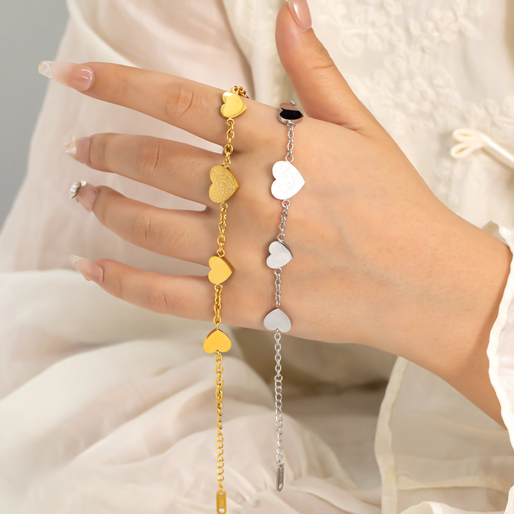 Five Heart Bracelet – 316L Stainless Steel, Waterproof, Tarnish Free, Hypoallergenic & 18K Gold Plated
