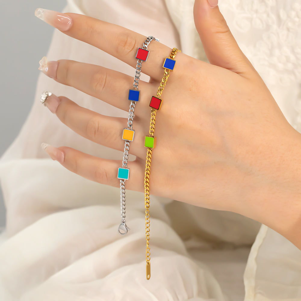 316L Stainless Steel Enamel Bracelet – Colorful Geometric Design, Hypoallergenic & Fade Resistant