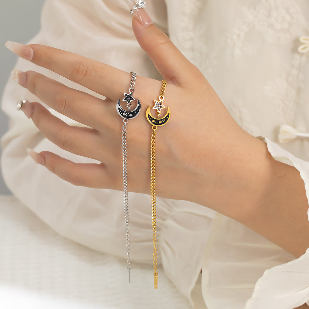316L Stainless Steel Moon & Star Pendant Bracelet – Minimalist Celestial Design, Hypoallergenic & Fade Resistant